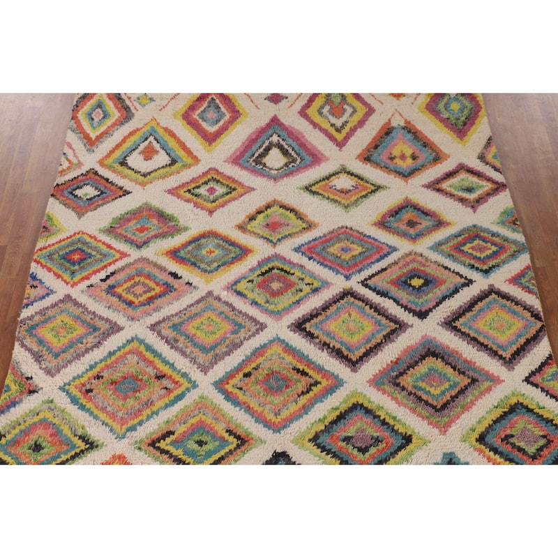 Geometric Moroccan Pakistan Area Rug Handmade Wool Carpet - 7'11" x 10'10"