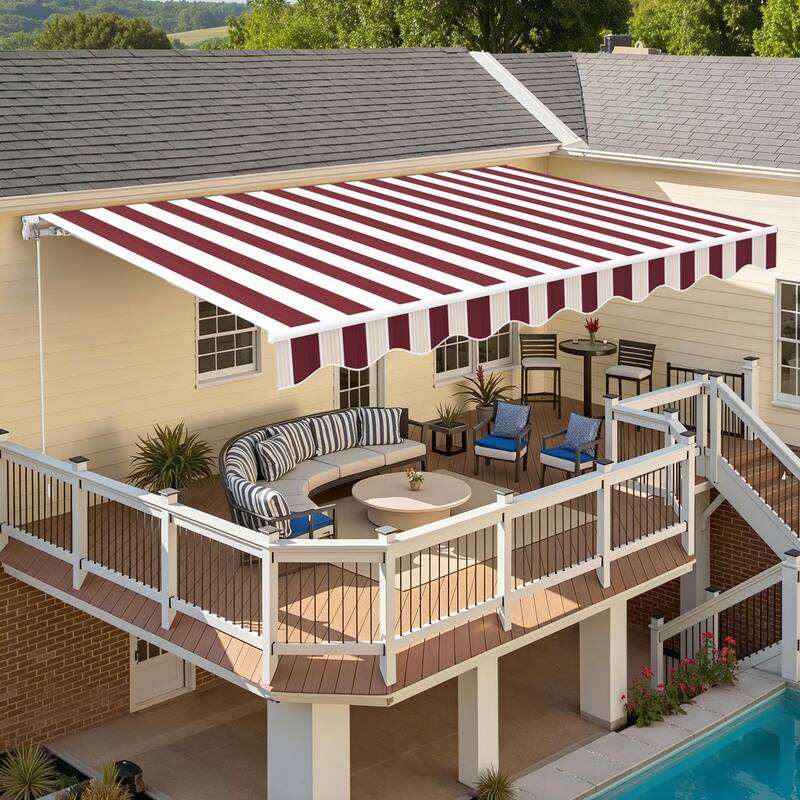 MCombo10x8Feet Manual Retractable Patio Door Window Awning Sunshade Shelter Outdoor Canopy