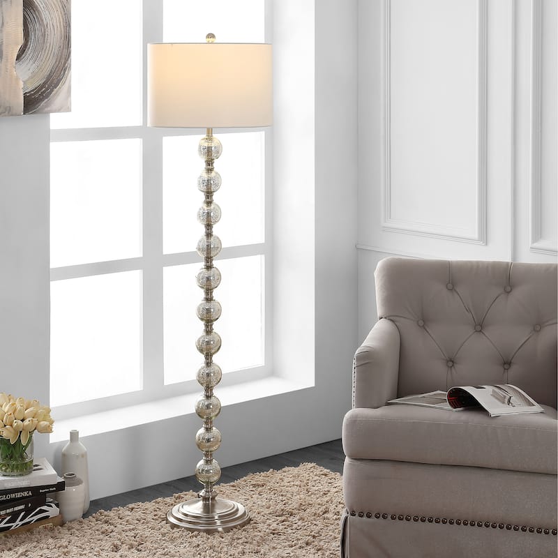 SAFAVIEH Lighting Clydie 60" Floor Lamp - 15" x 15" x 60" - Nickel/Ivory - 15Wx15Dx60H