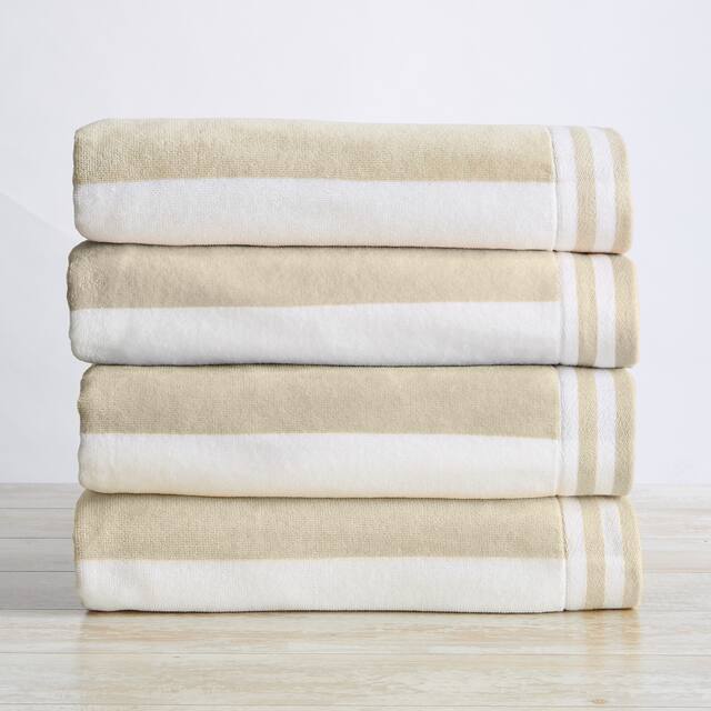 Luxurious Cotton Cabana Stripe Beach Towel - 4 Pack- 30" x 60" - Oatmeal