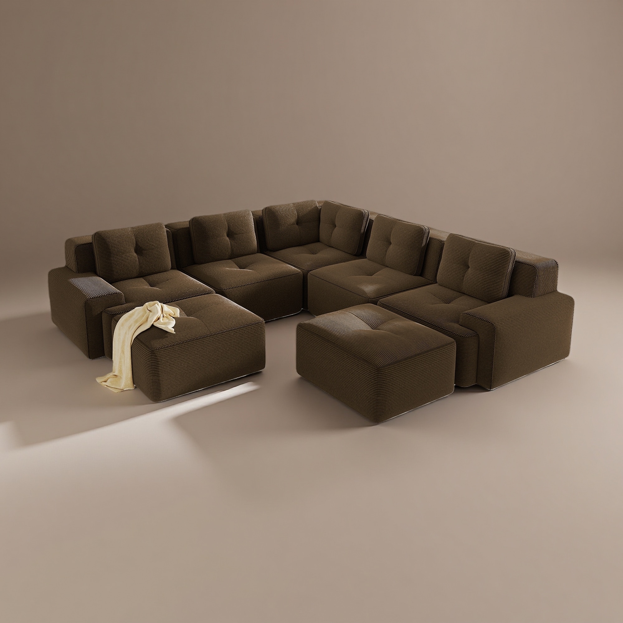 116.1" Corduroy Modular Corner Sectional Sofa with 2 Movable Ottomans and No Assembly Required (5-Seater)