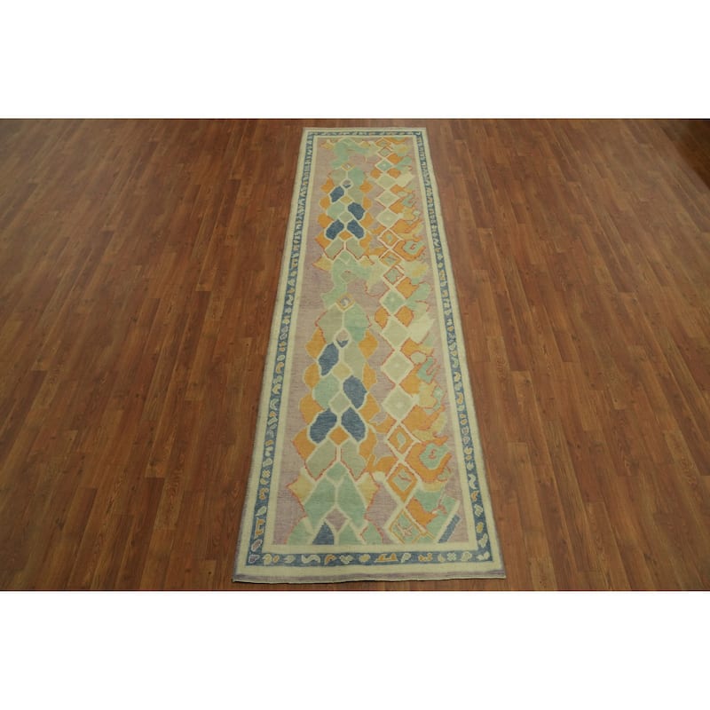 Vegetable Dye Wool Oushak Turkish Runner Rug 3x10 - 9' 10'' X 2' 11''