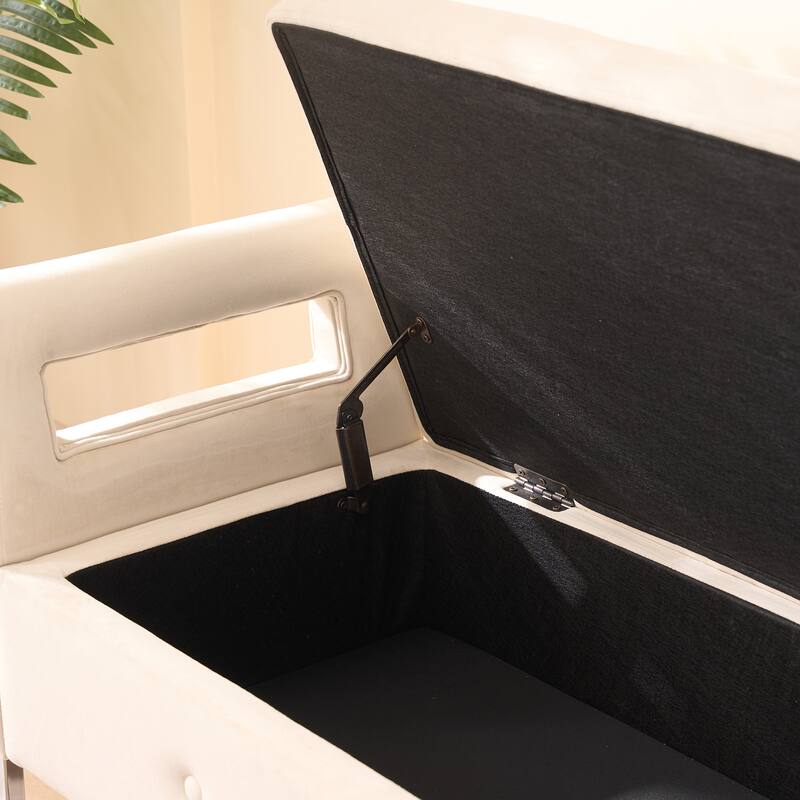 Roomfitters Velvet Storage Bench, Upholstered Entryway and Bedroom Bench with Armrests and Metal Legs