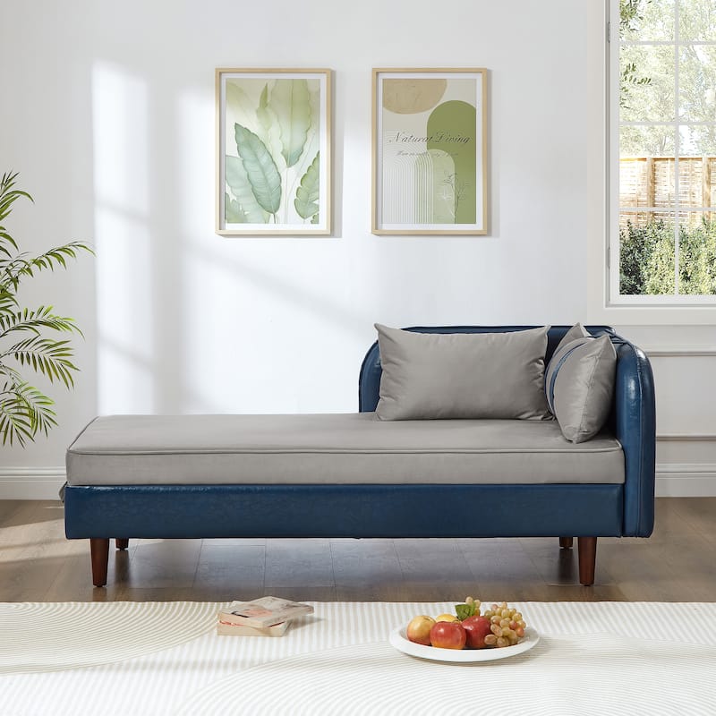 65" Storage Chaise Lounge Sofa with PU and Velvet Upholstery, Modern Sleeper Sofa with Hidden Storage