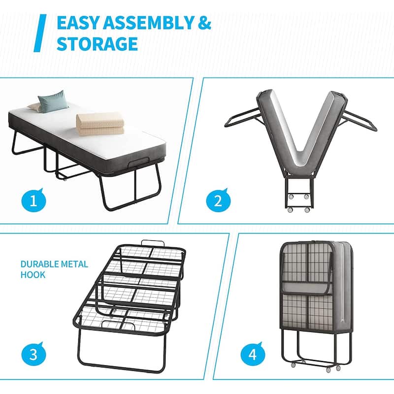 Mixoy Space Saving Foldable Bed with Mattress,Portable Bed with Lockable Wheels
