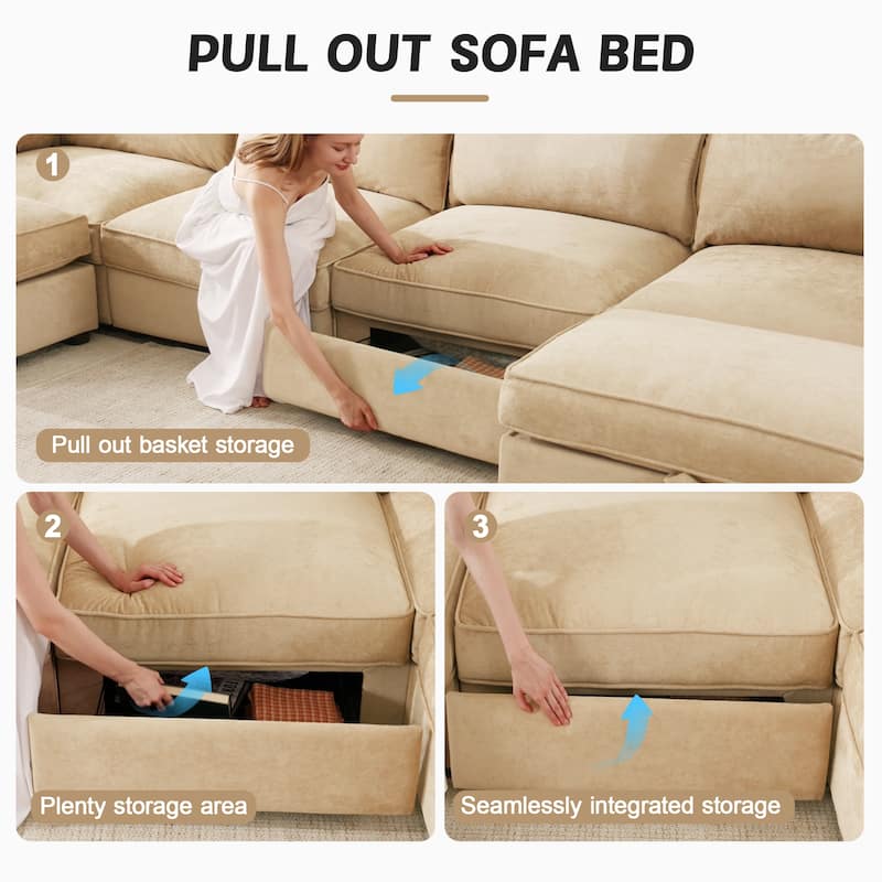 112" Modern L-Shaped Modular Sectional Sofa for Living Room, Oversized Chenille Couch w/ Hidden Storage and Movable Ottoman