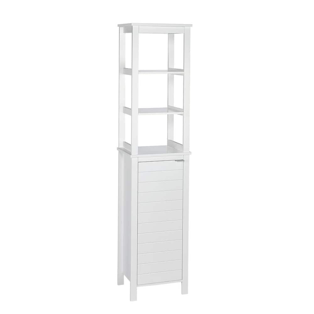 RiverRidge Madison Single Door Tall Bathroom Cabinet Storage Organizer with an Open and Adjustable Interior Shelves