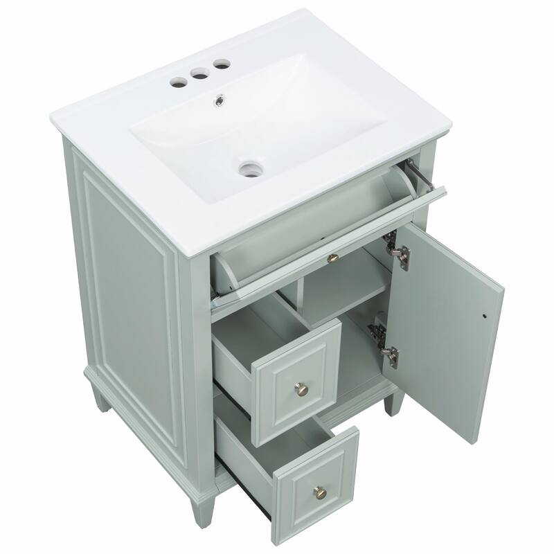 24" Bathroom Vanity with Sink, Bathroom Vanity Cabinet with One Flip Drawer and Two Drawers, Adjustable Shelf