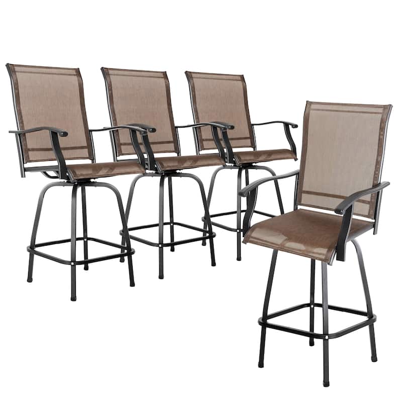 Outdoor 4 Pieces Patio Swivel Bar Stools, All-Weather Textilene, Brown