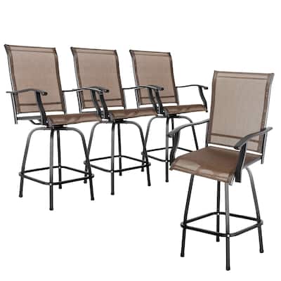 Outdoor 4 Pieces Patio Swivel Bar Stools, All-Weather Textilene, Brown