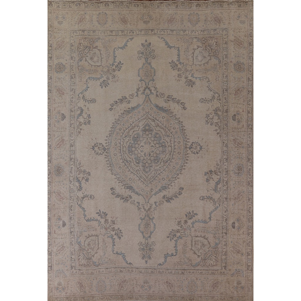 Antique Distressed Tabriz Persian Rug Hand-knotted Wool Carpet - 9'5" x 11'10"