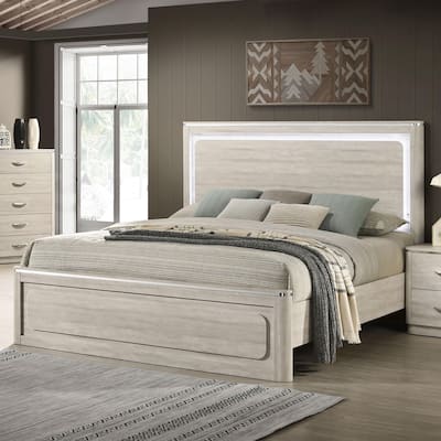 Furniture of America Krale Modern Grey Wood Panel Bed with LED on Headboard