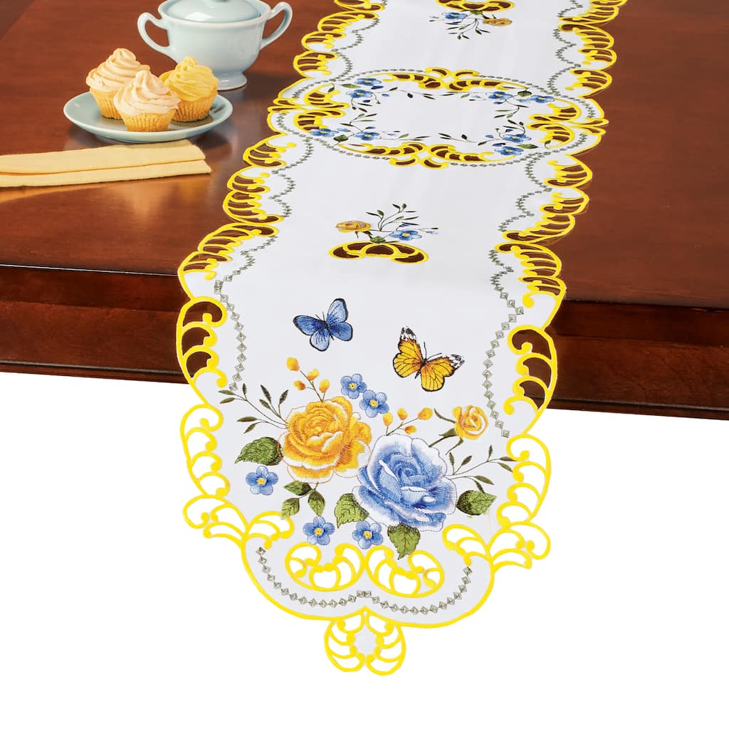 Embroidered Wild Rose Butterfly Table Linens
