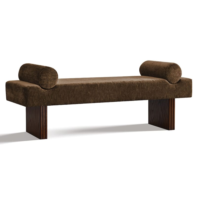 60" Upholstered Bedroom and Entryway Bench with Bolster Pillows