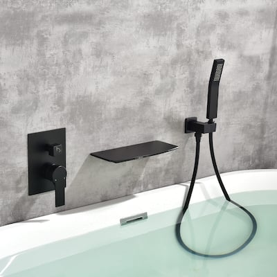Wall Mounted Tub Filler With Hand Sprayer Waterfall Bathtub Faucet Modern Single Handle Tub Faucet Trim With Handheld Shower