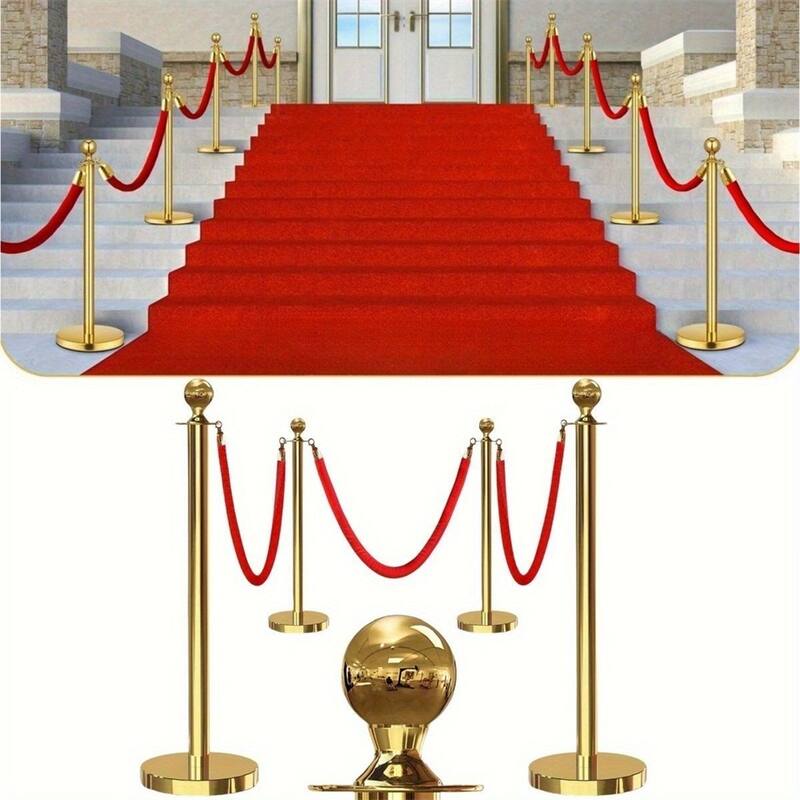 4Pole 3Rope Gold Stanchion Sets,5 Ft Ropes,Ball Top Posts,Solid Base