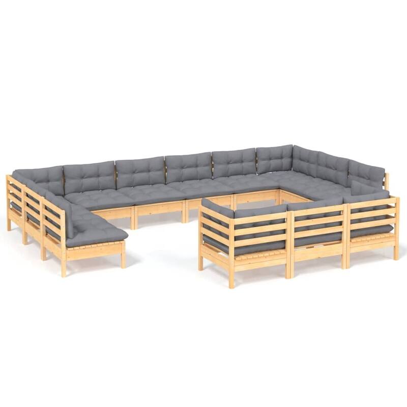 vidaXL Solid Pinewood Patio Lounge Set 13 Piece with Cushions Multi Colors