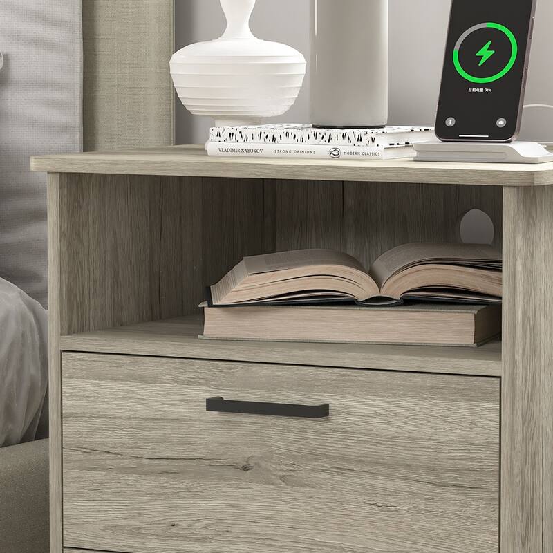 Nightstand with 2 Drawers, Fast Charging Station, USB C, Bedside Table