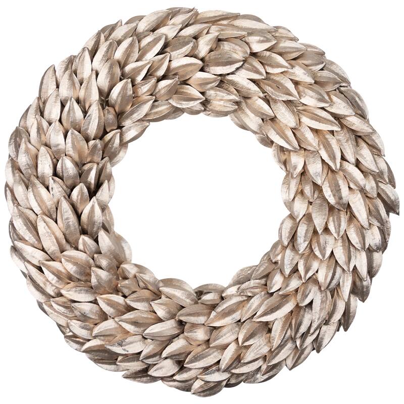 Champagne Gold Budding Leaves Glitter Christmas Wreath, 11.5", Unlit