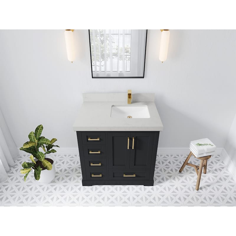 Willow Collections 36 x 22 Boston Right Offset Sink Bathroom Vanity with Quartz or Marble Countertop