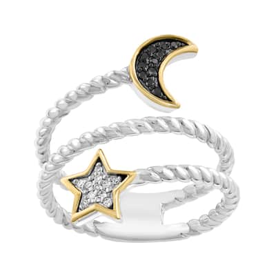 EFFY 925 Sterling Silver and 14K Gold Diamond and Black Diamond Wrap Ring