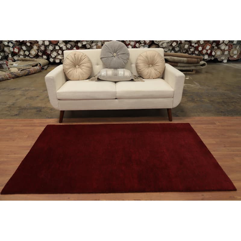 Hand Knotted Oriental 100% Wool Carpet Modern Solid Red Gabbeh Area Rug - 5' 11'' X 3' 8''