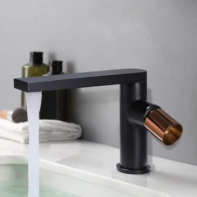 5.24''H Single Hole Bathroom Basin Faucet Single Handle in Black / Gold