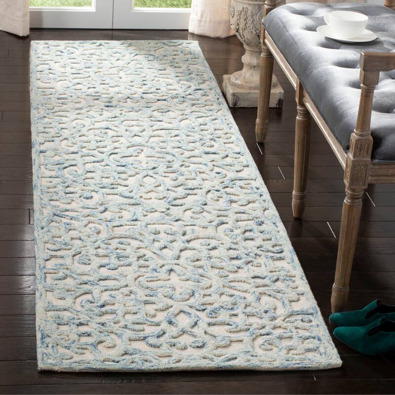 SAFAVIEH Handmade Trace Megane Modern Wool Rug - 2'3" x 8' Runner - Blue/Ivory