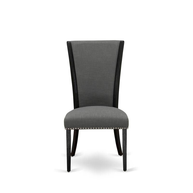 East West Furniture Verona Parson Dining Chairs - Nail head Trim Linen Fabric Chairs, Set of 2(Finish Options)