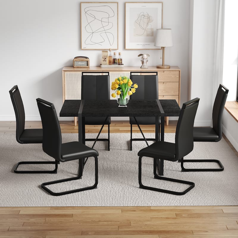 5/7-Piece Dining Table Set with PU Chairs, Modern Rectangular Dining Room Table Set for 4-6 People