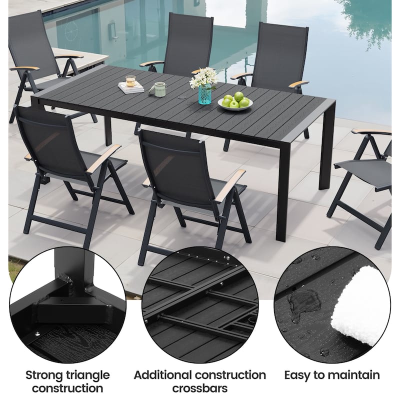 7-Piece Furniture Set Outdoor Patio Dining Table and Folding Chairs