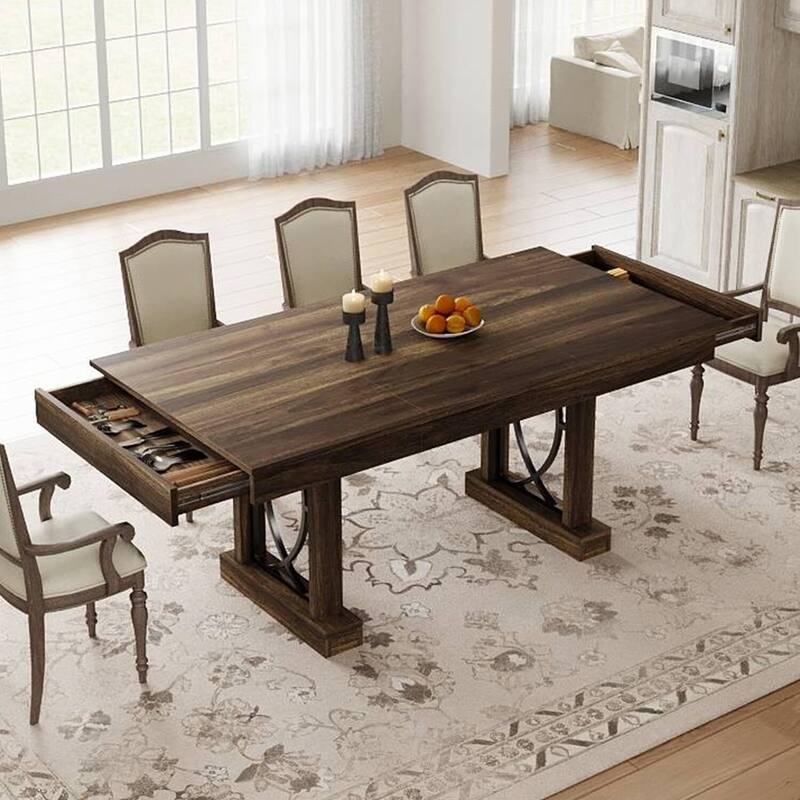 71-inch Elegant Dining Table with Storage Drawers for Dining Spaces (Only Table)