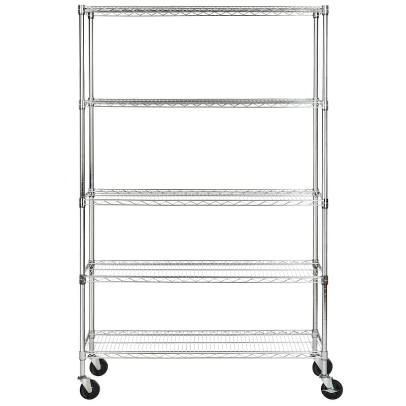 SAFAVIEH Storage Kandy 5 Tier Heavy Duty Commercial Chrome Wire Shelf - 47.6" x 18" x 75" - 48Wx18Dx75H