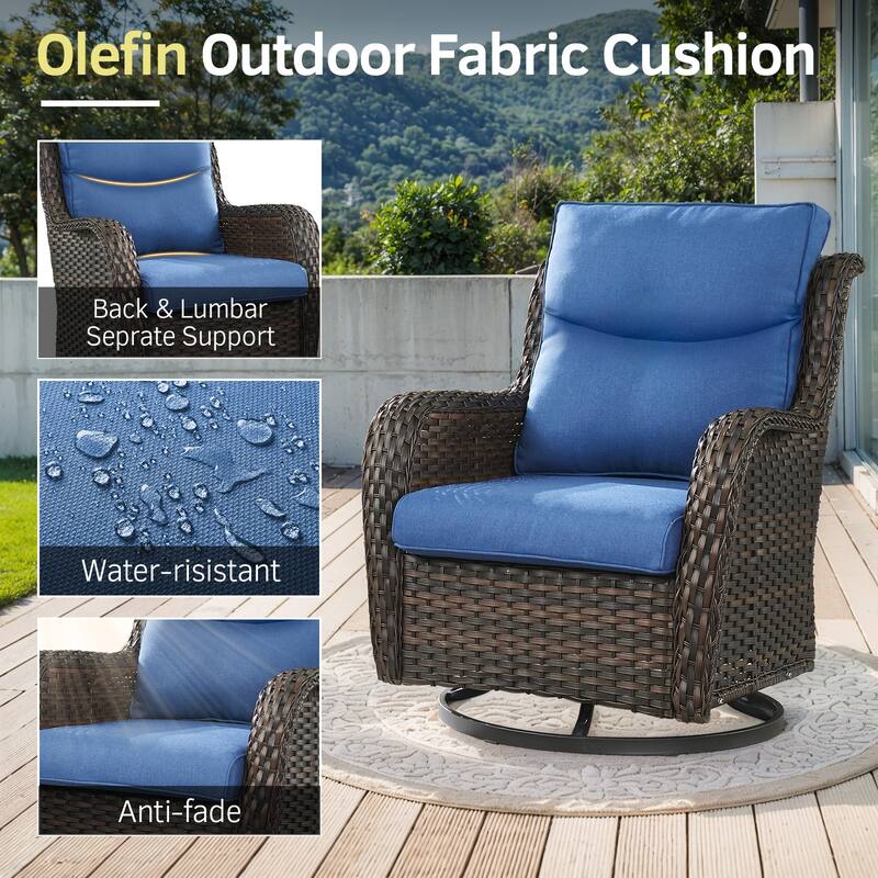 2PCS Rattan Rocking Chair with Tempered Glass Side Table - Brown
