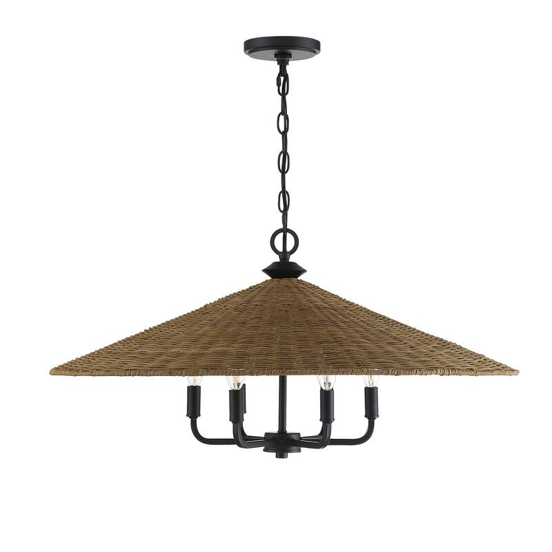 Savoy House Eman 6 Light 30" Wide Pendant - Matte Black / Dark Rattan