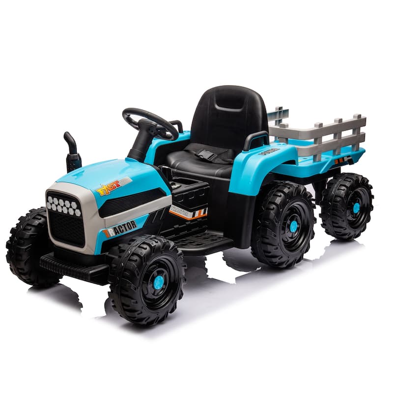 Ride on Tractor,Trailer,24VBattery Powered Electric Toy,200w*2motor 1.86-4.97MPH,Remote Control,3 speed adjustable,LED,safe belt - Blue