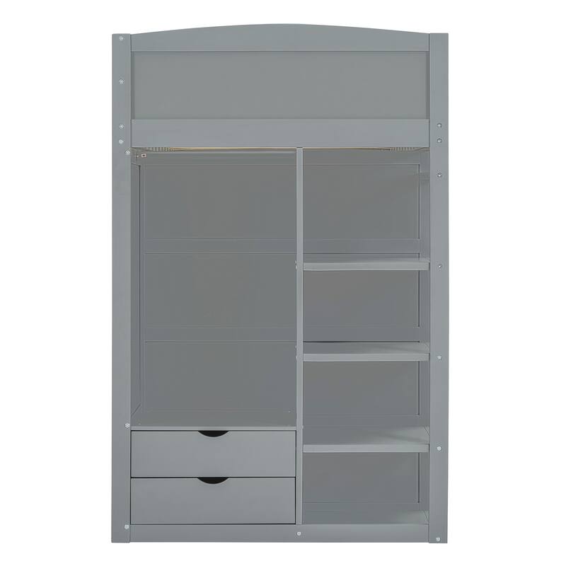 Solid Wood Loft Bed with Desk, Wardrobes, 4 Drawers and 4 Shelves for Kids, Bedroom