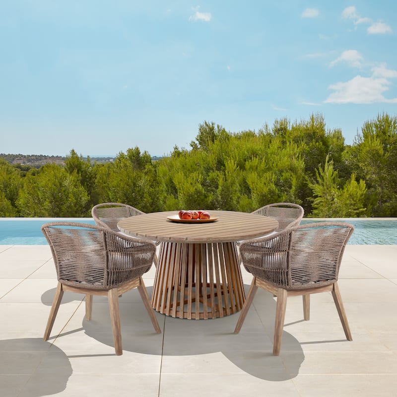 Tutti Frutti Eucalyptus Wood and Rope Outdoor Patio Dining Chair with Cushion - Gray