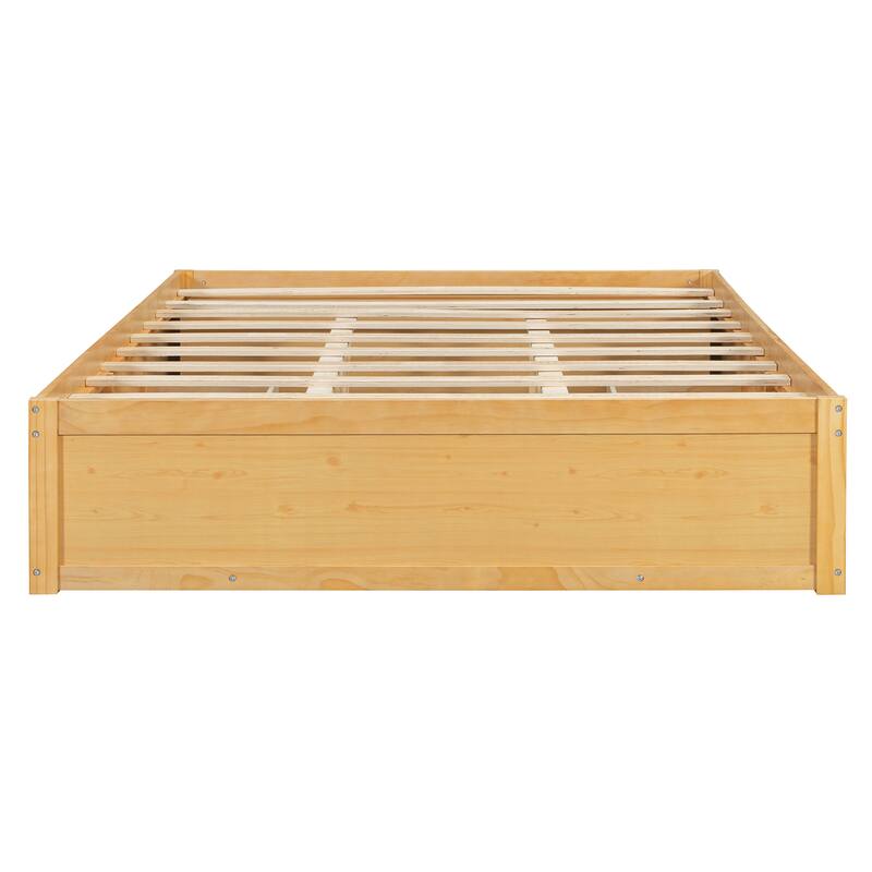 Queen Size Platform Bed Open Frame with Footboard Storage and 4 Drawers