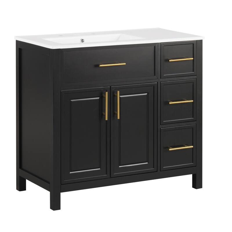 Contemporary 36" Bathroom Vanity with Sink Top,Cabinet with Two Doors and Three Drawers