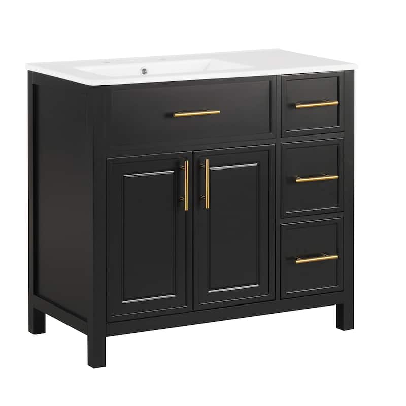GDFStudio - Avalon 36-Inch Bathroom Vanity with Sink Top, Cabinet with Two Doors, Solid Wood & MDF Board, Painted Finish
