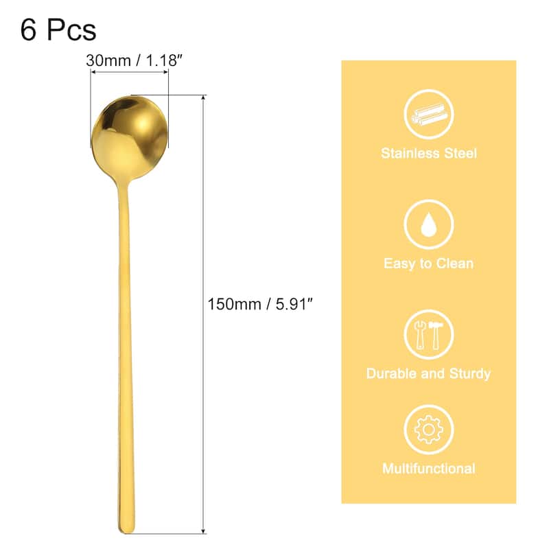 6Pcs 5" Stainless Steel Espresso Spoons Mini Coffee Spoon Teaspoon - Gold - 6 Inch