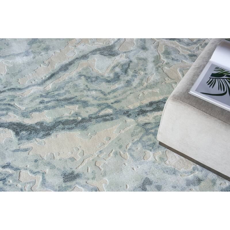 Saccara Blue Wool/Bamboo Silk handloomed Area Rug