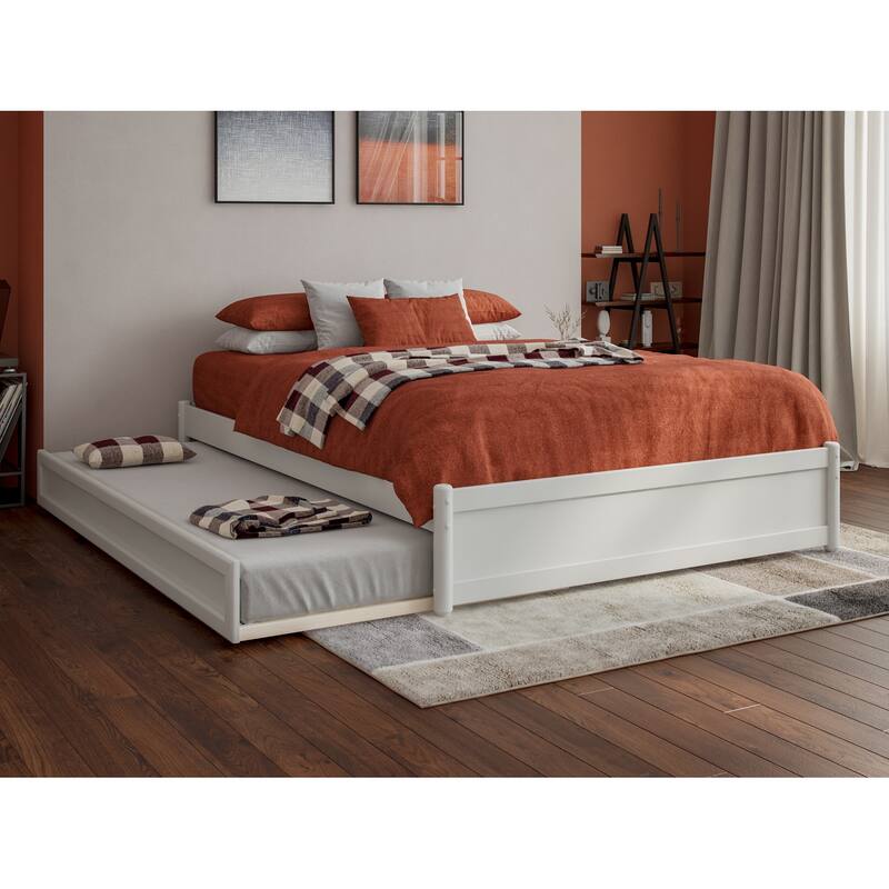 Barcelona Panel Platform Bed with Twin Trundle - White - Full