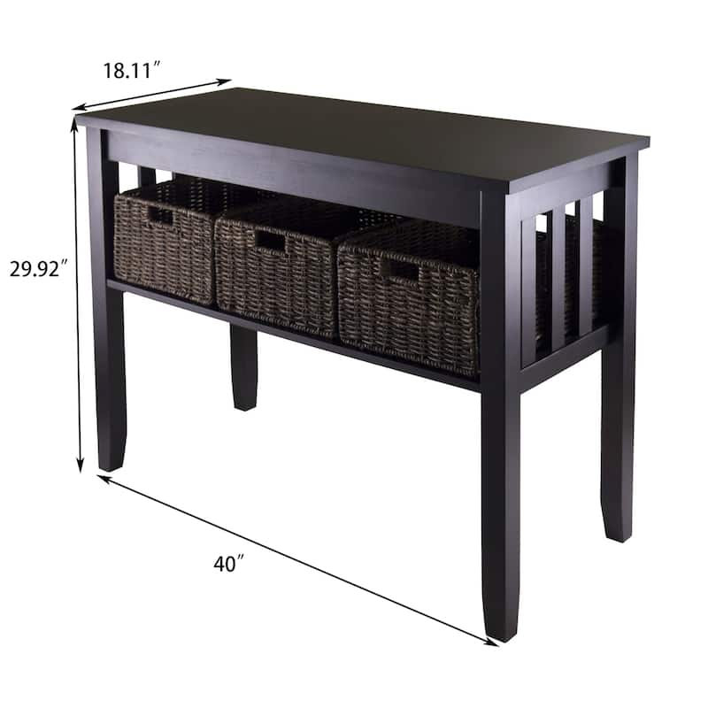 Console Hall Table with 3 Foldable Baskets Composite Wood Espresso