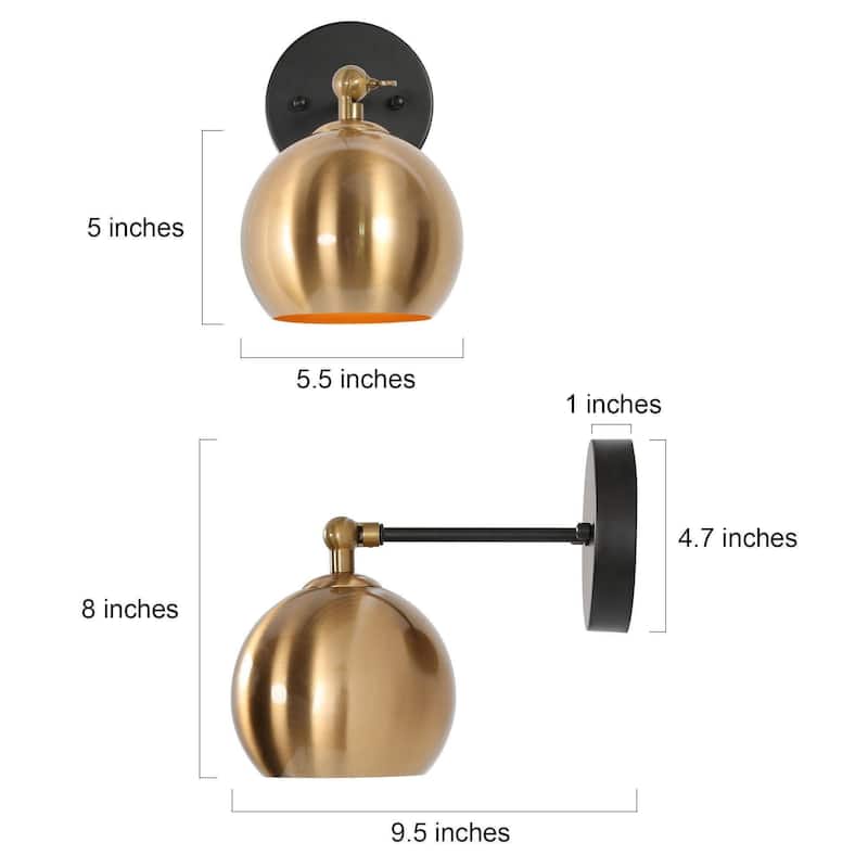 Modern Black Gold 1-Light Metal Globe Wall Sconces Industrial Armed Sconce