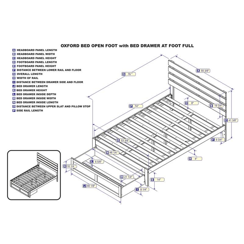 Full Size Bed with Storage Drawer - Espresso Finish, Modern Farmhouse Style Bed Frame