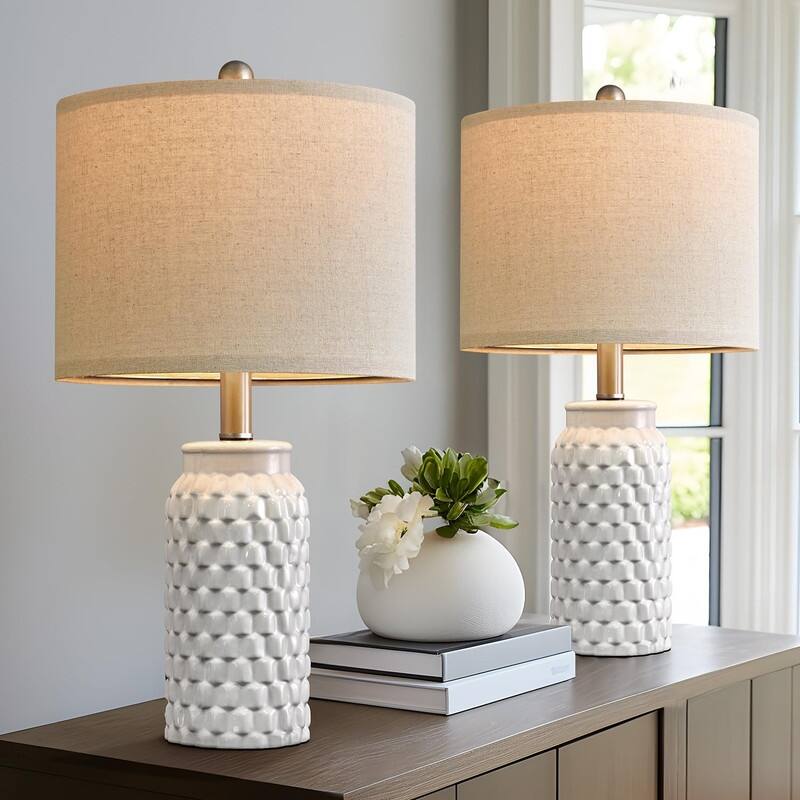 Modern Ceramic Bedside Lamp Set of 2 for Bedroom Decor Farmhouse