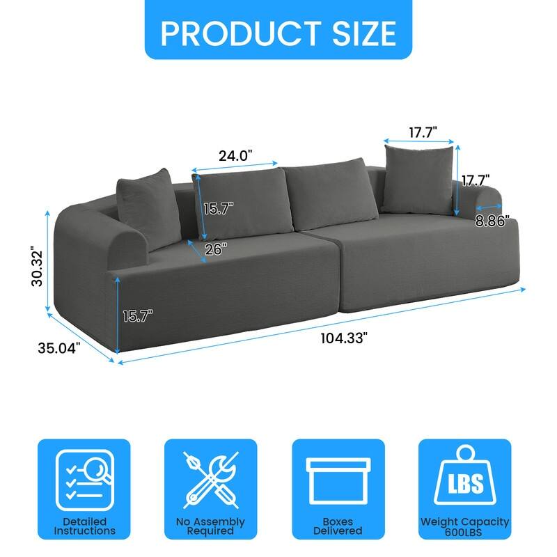 104" Curved Modular Sectional Sofa in Chenille Fabric Modern Minimalist Design Compressed No Assembly Required