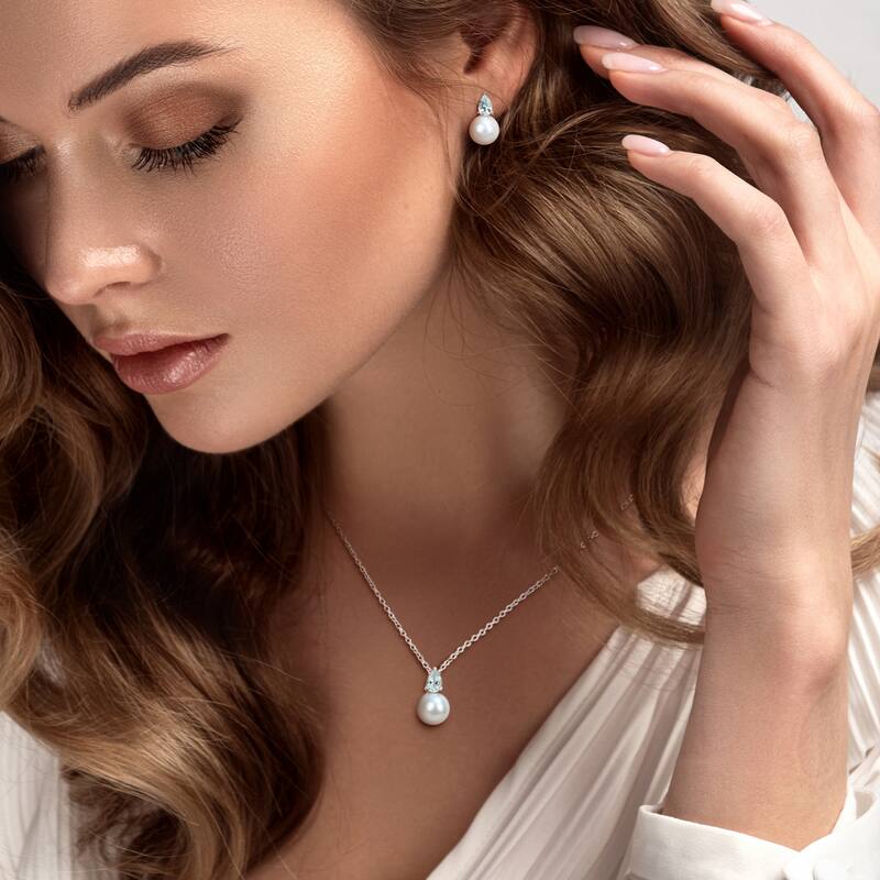 Miadora 1 1/5ct TGW Aquamarine Cultured Freshwater Pearl Aquamarine Jewelry Set Sterling Silver